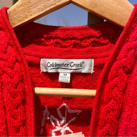 Coldwater Creek NWT Women’s Snowflake Zipper Sweater Vest M Red/White 💯% Wool - Picture 3 of 13
